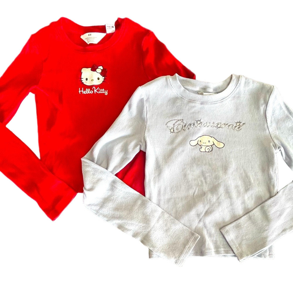 2 pc Sanrio x H&M Hello Kitty long Sleeve fitted ribbed girls tops